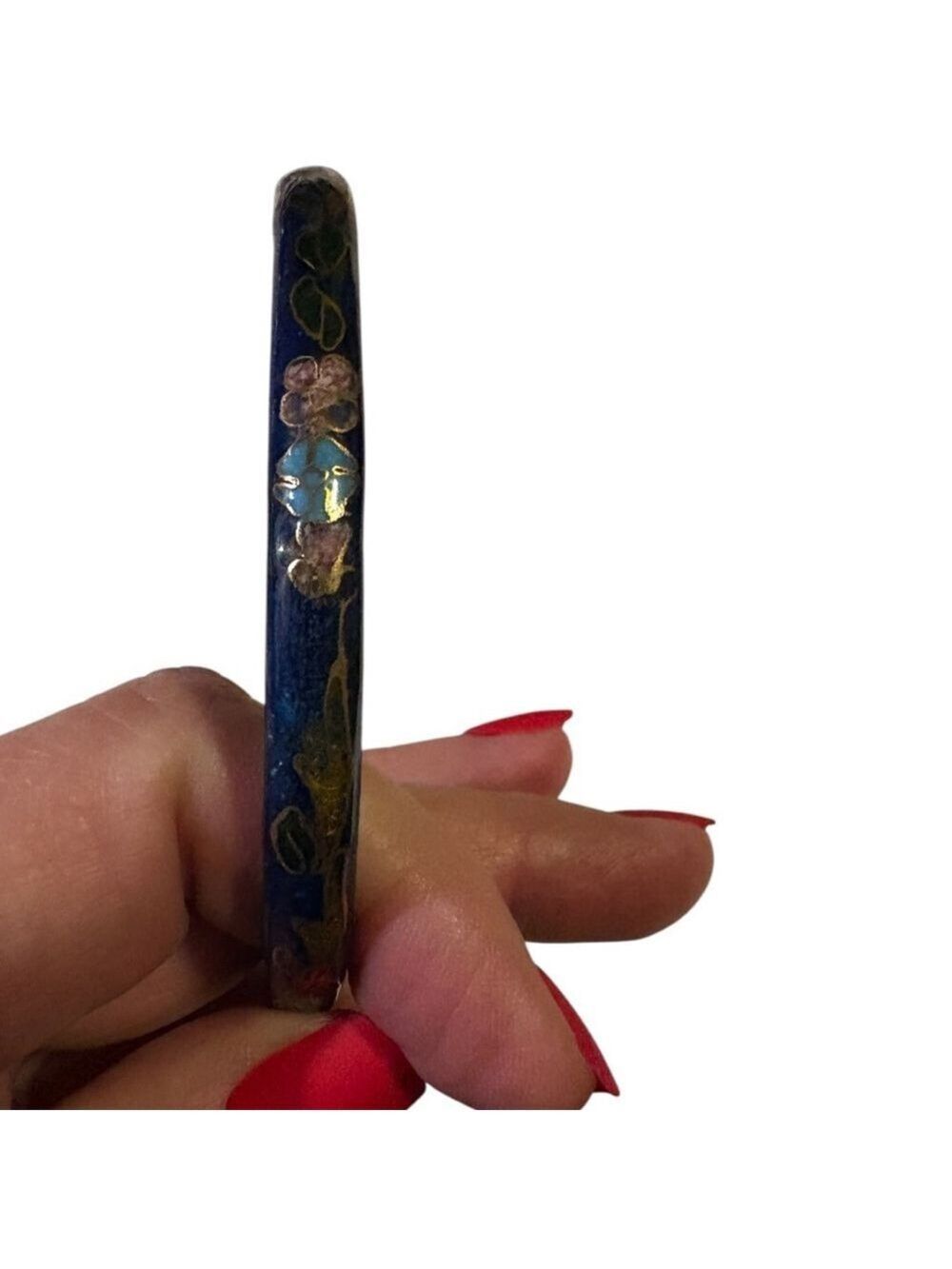 Vintage Navy Blue Floral Cloissone Enamel Bangle Bracelet